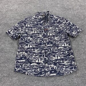 Alaskan Hardgear Button Down Shirt Mens Medium Navy Mountain Print Untucked M
